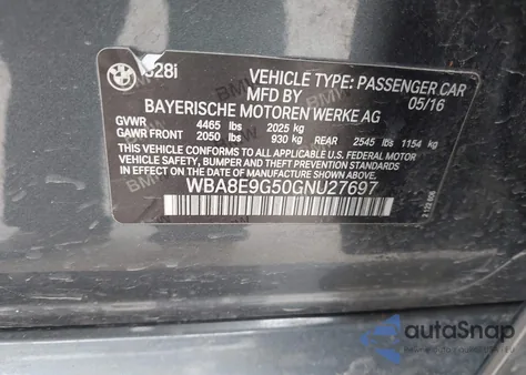 2016 BMW 328I z USA, uszkodzony, nr VIN WBA8E9G50GNU27697